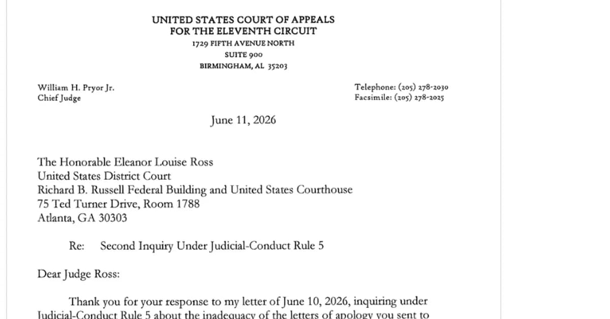 Chief Judge Pryor Decides No Harm, No Foul Over Judge Ross's Flimsy Apologies