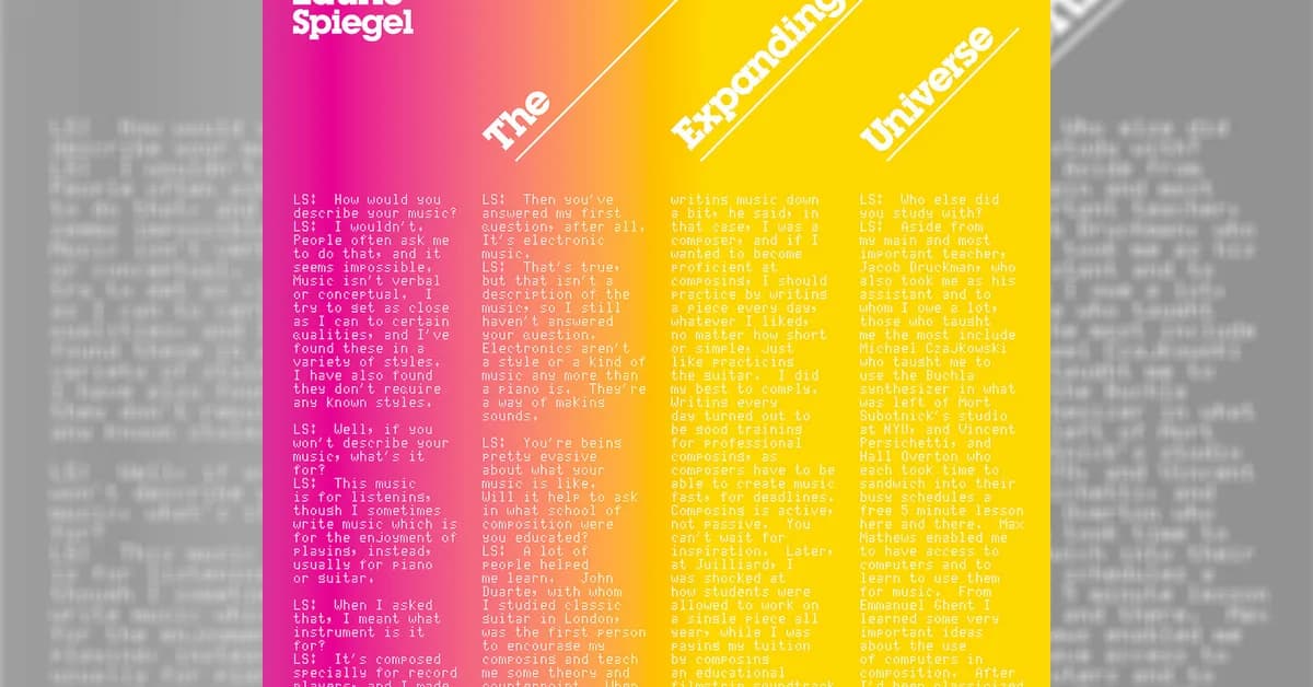 You need to listen to Laurie Spiegel's masterpiece of early ambient music