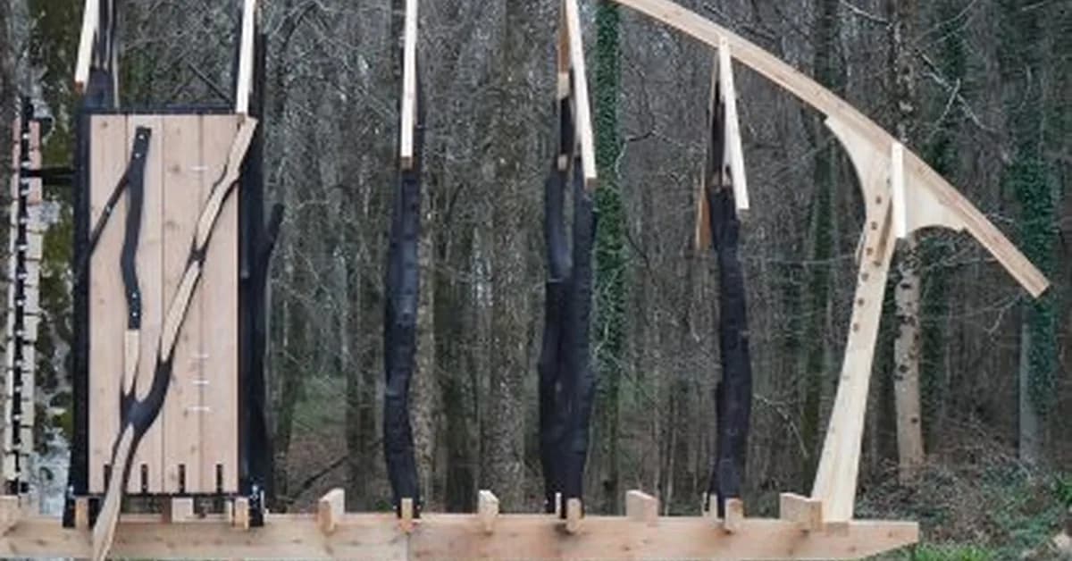 Sculptural wooden play apparatus among projects from the Architectural Association