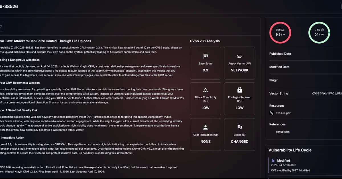 CVE-2026-38526 in Krayin CRM Enables RCE