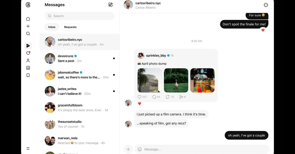 Threads is finally getting DMs on the web