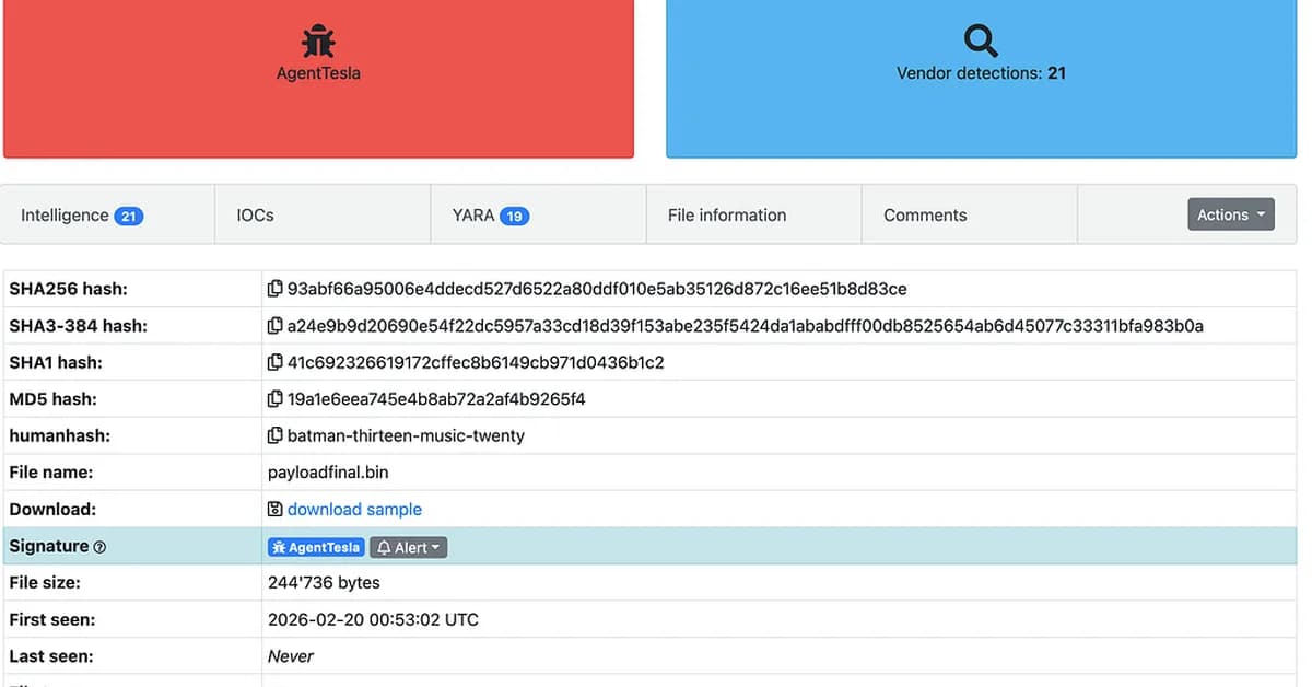 Malware Analysis: payloadfinal.bin (Agent Tesla)