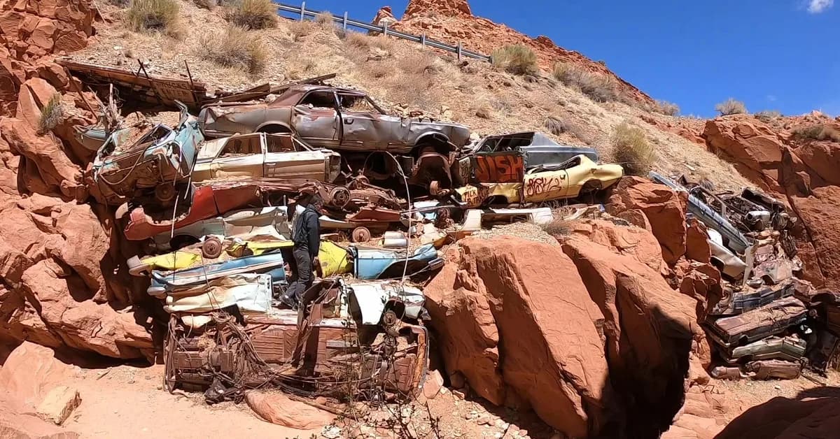 How Dozens of Classic Cars Ended Up Stacked Like Firewood in a Utah Canyon