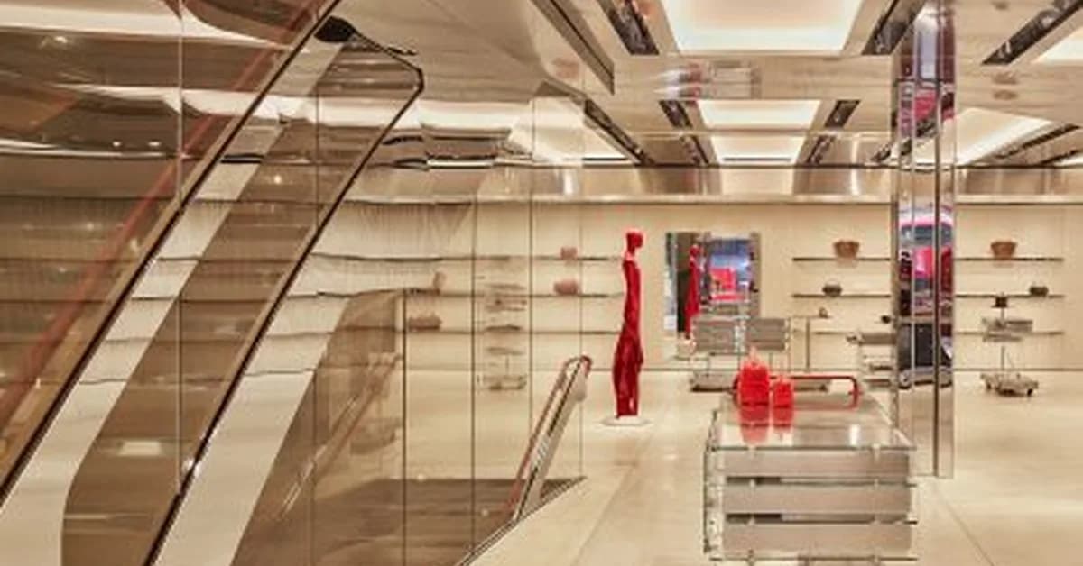 Pops of bright red decorate Ferrari's flagship fashion store in London