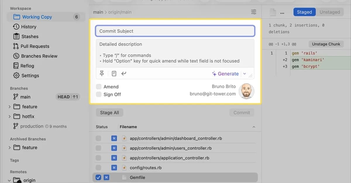 Tower 16 for Mac - Introducing AI Commits ✨