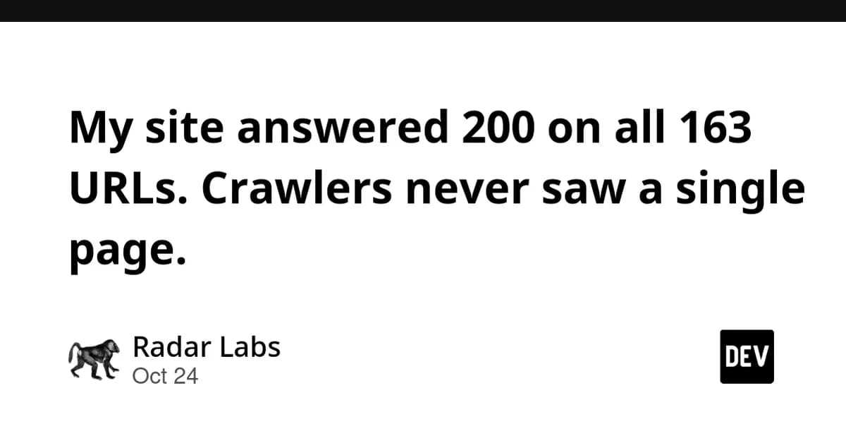 My site answered 200 on all 163 URLs. Crawlers never saw a single page.