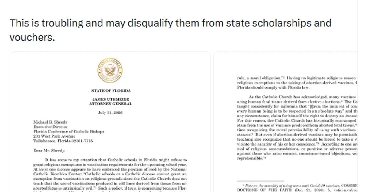 Irony: Catholic Bishops Tell FL Officials To Respect Its Religious Liberty To Not Accept Religious Exemptions For Vaccines