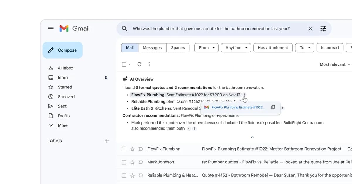 Gmail Search Now Shows AI Overviews Powered by Gemini for Business and Enterprise Users