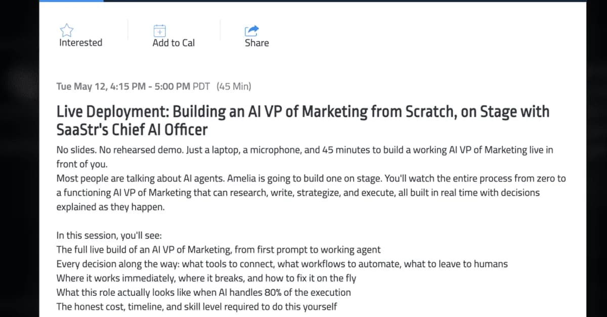 Come to SaaStr AI Annual in May, and We'll Teach You How to Build an AI VP of Marketing. For Real.