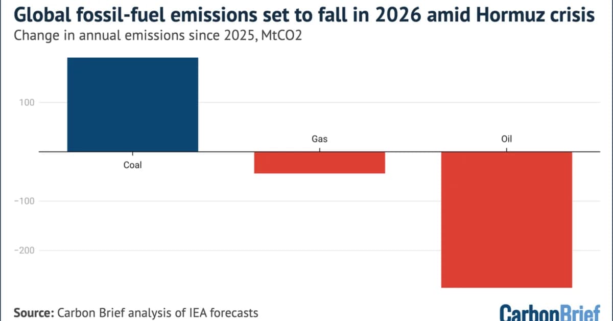 Analysis: Global fossil-fuel emissions set to fall in 2026 amid Hormuz crisis