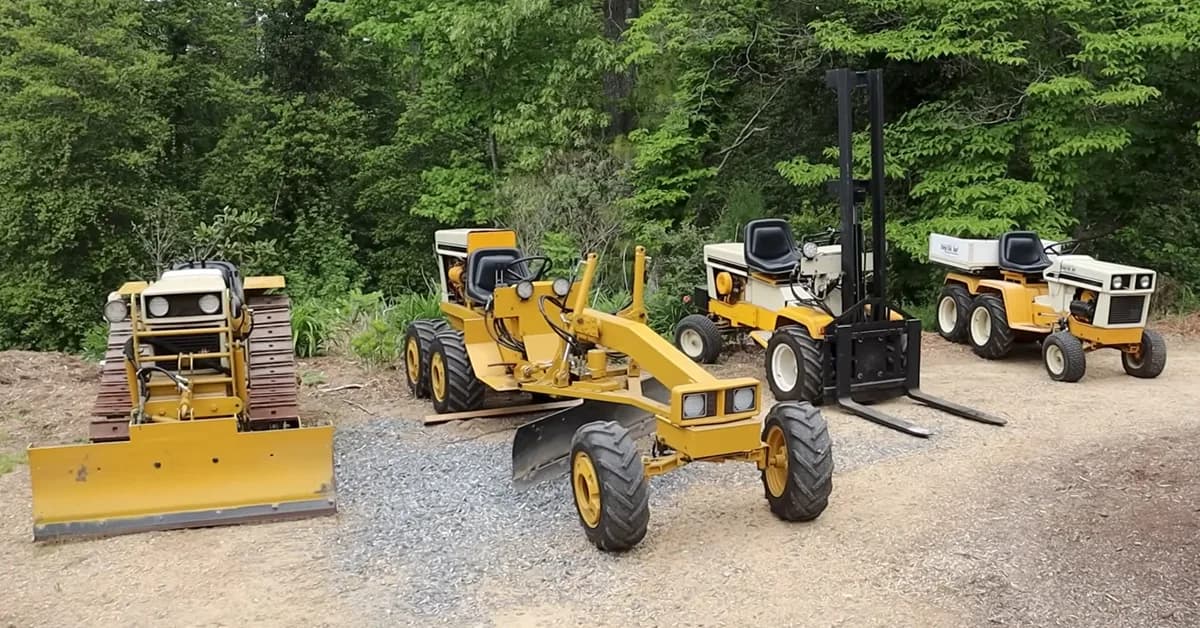 DIY Guy Builds Ultimate Chore Fleet With Mini Bulldozer, Road Grader Based on Lawn Tractors