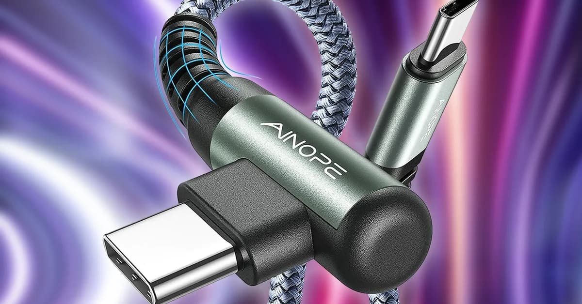 Get a 2-Pack of 6.6ft Right Angle USB-C Cables for $5 (Just $2.50 Per Cable)
