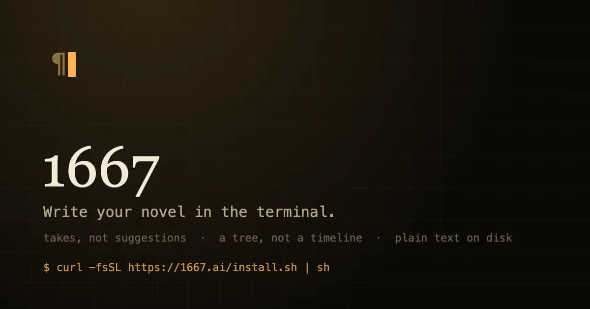 Show HN: 1667, a terminal UI for writing fiction with language models
