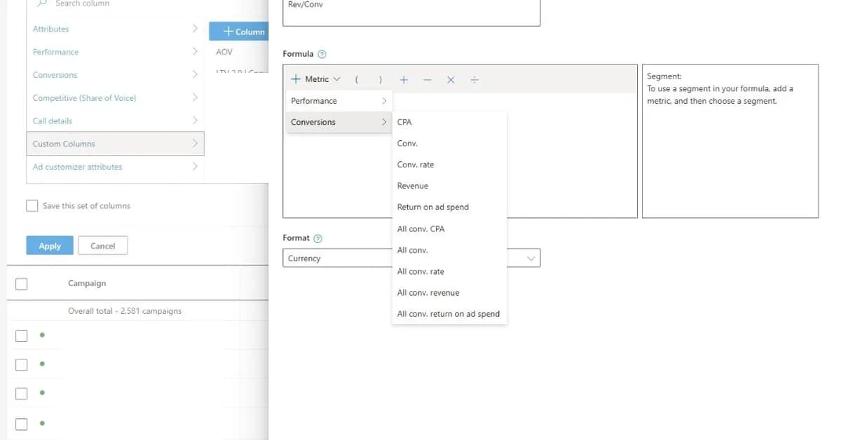 Microsoft Ads expands custom columns to include all conversion metrics