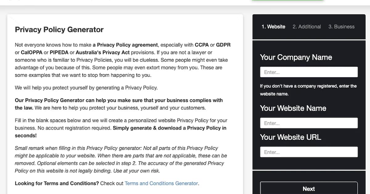 Privacy policy generator - free browser tool for developers