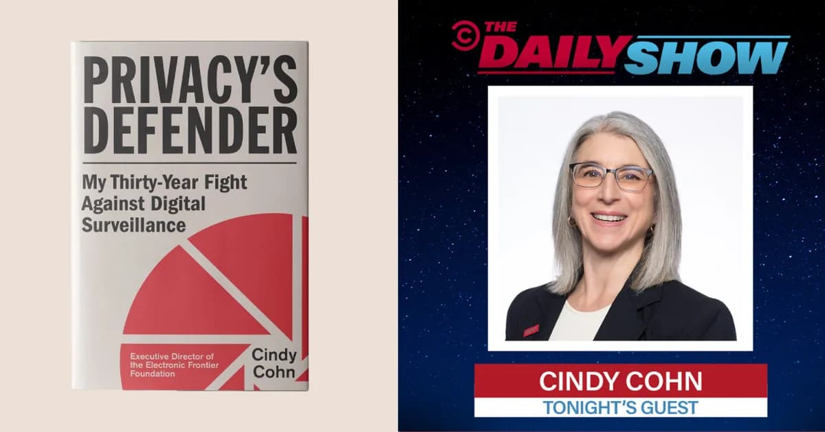 EFF's Cindy Cohn on The Daily Show! Tonight Monday, March 30