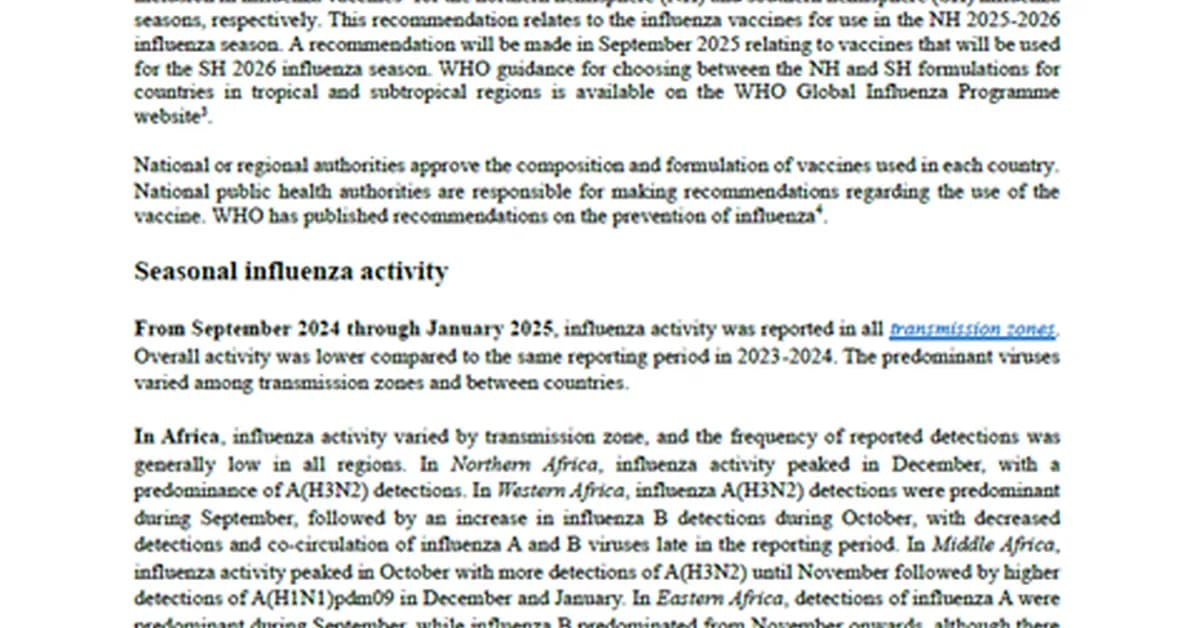 Recommendations for influenza vaccine composition for the 2026-2027 northern hemisphere season