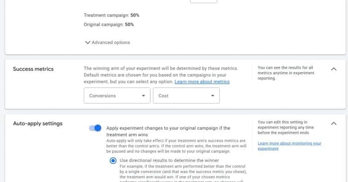 Google Ads experiments now auto-apply results by default