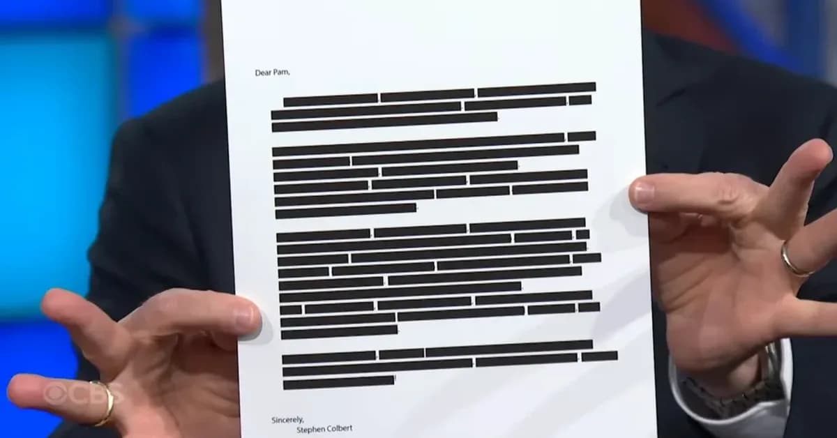 Colbert Mocks Bondi's Firing With The Only Document More Redacted Than DOJ's