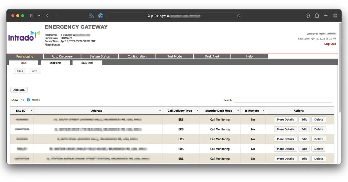 Intrado 911 Emergency Gateway (EGW)
