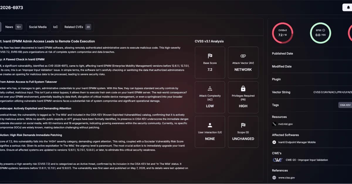 CVE-2026-6973: Authenticated Admin RCE In Ivanti EPMM Added to CISA KEV