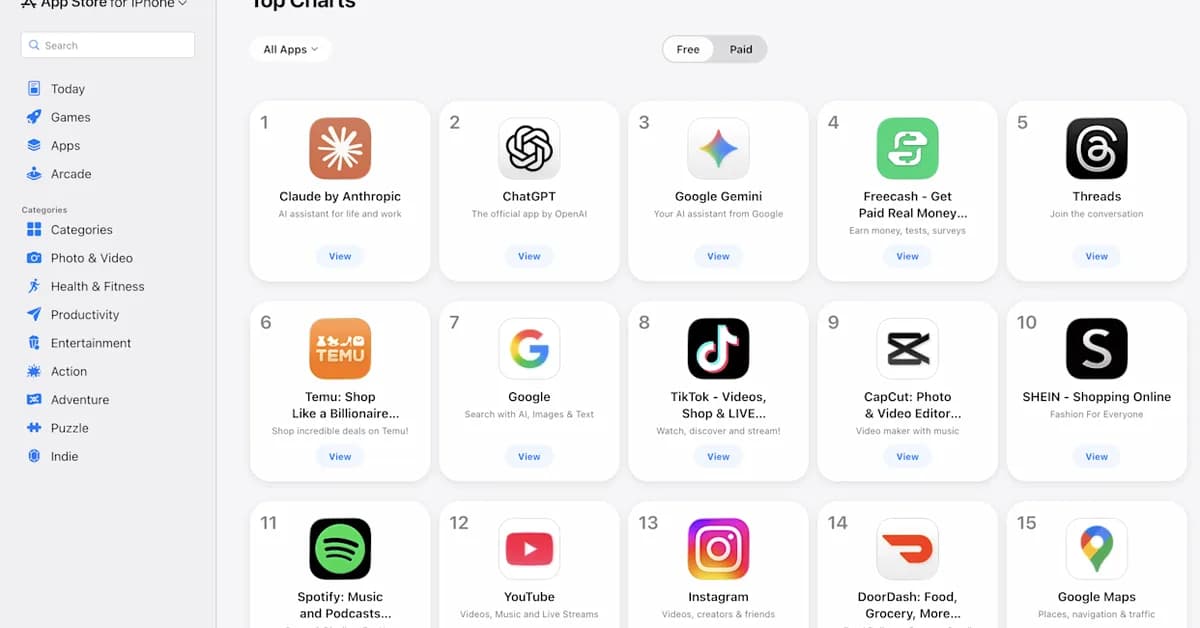 Anthropic's Claude grabs top spot in App Store after Trump's ban