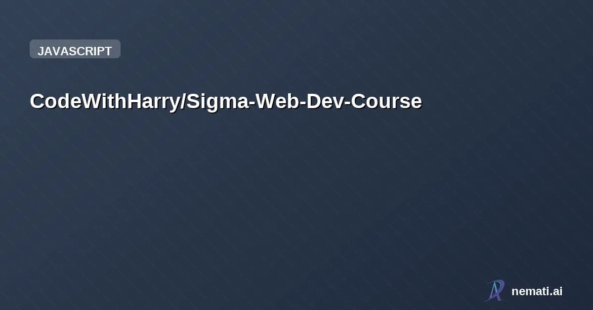 CodeWithHarry/Sigma-Web-Dev-Course — Star
CodeWithHarry /
Sigma-Web-Dev-Co