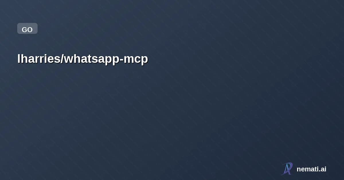 lharries/whatsapp-mcp — Star


  

  
    
    


      
        lharries /

      whatsapp-mcp  

    
