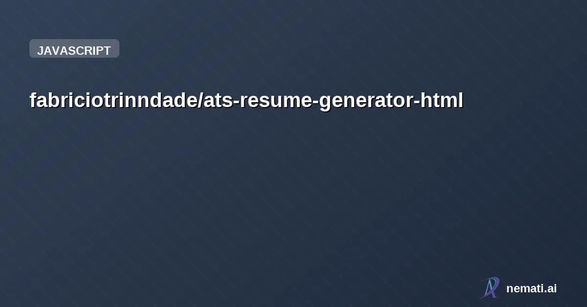 fabriciotrinndade/ats-resume-generator-html — Generate ATS-friendly resumes using structured JSON and HTML