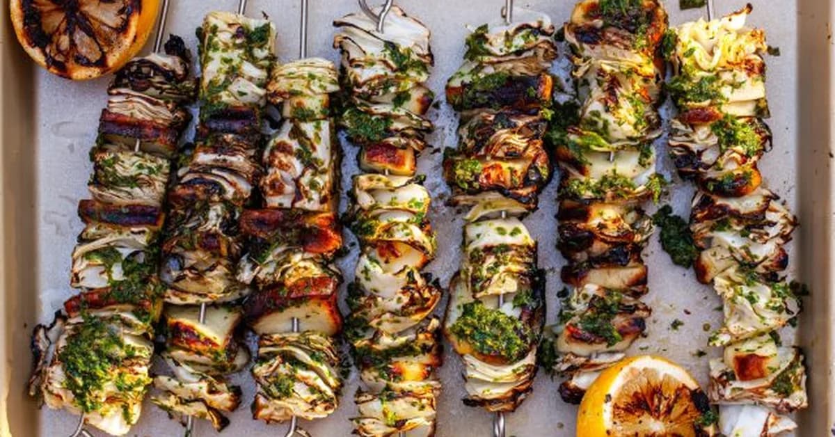cabbage and halloumi skewers