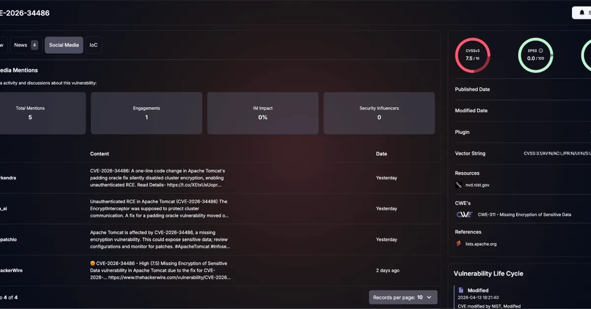 CVE-2026-34486: Apache Tomcat Tribes Regression Creates Unauthenticated RCE Path