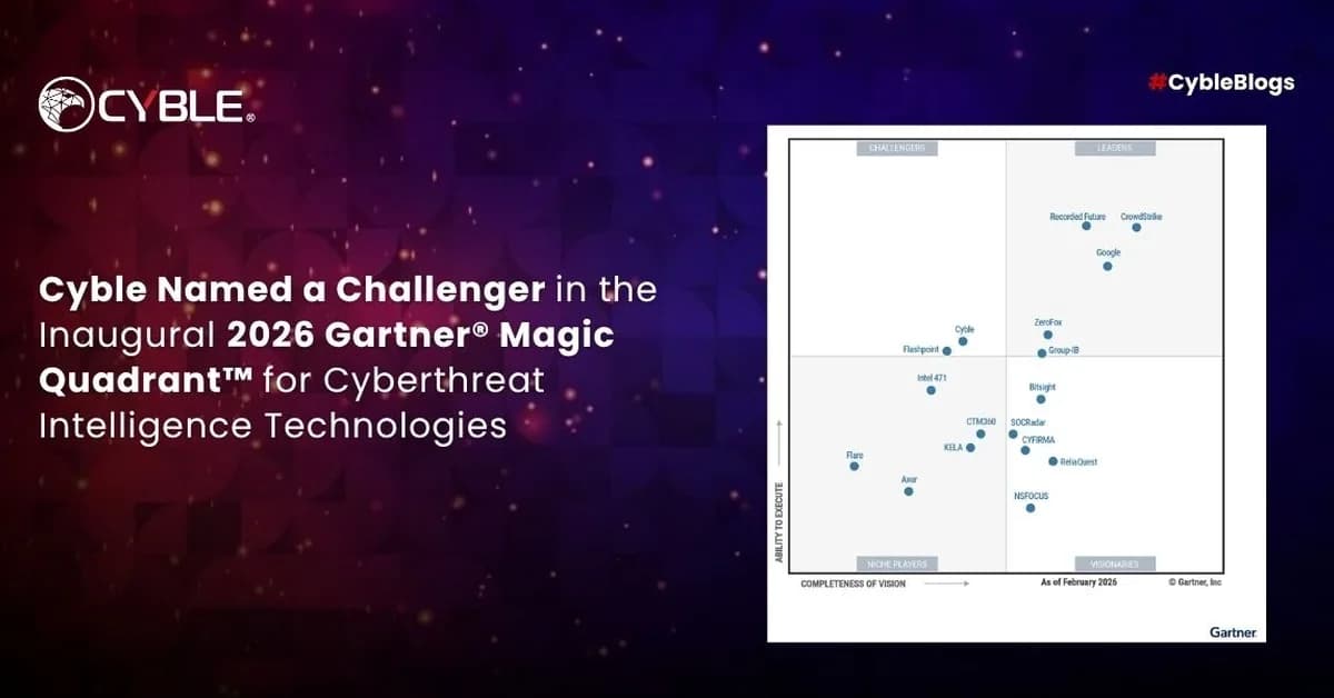 Cyble Named a Challenger in the Inaugural 2026 Gartner® Magic Quadrant™ for Cyberthreat Intelligence Technologies