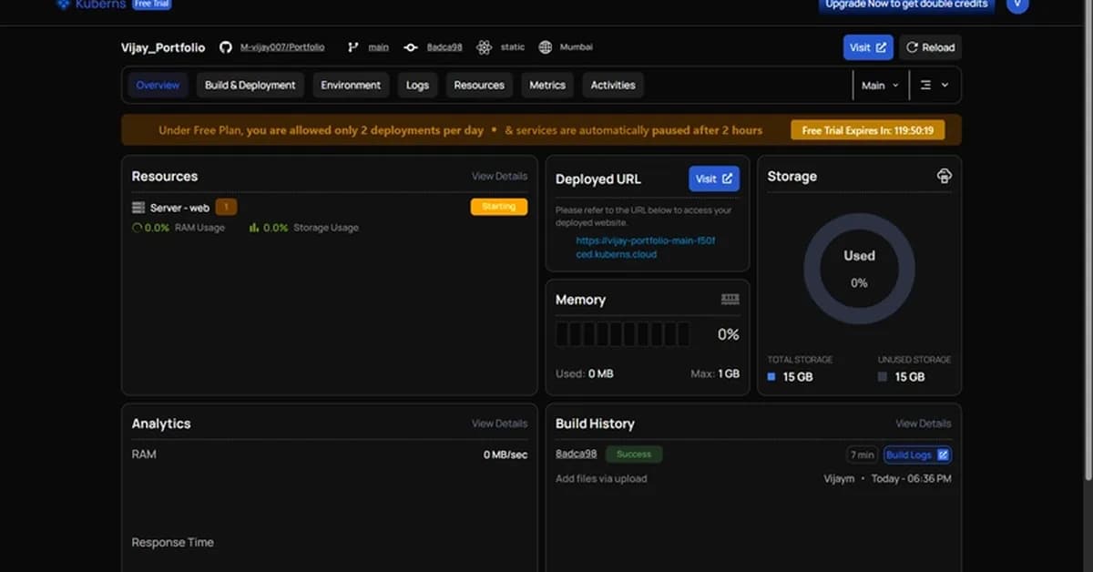 Deploying My Portfolio Using Kuberns AI - From GitHub to Live Website