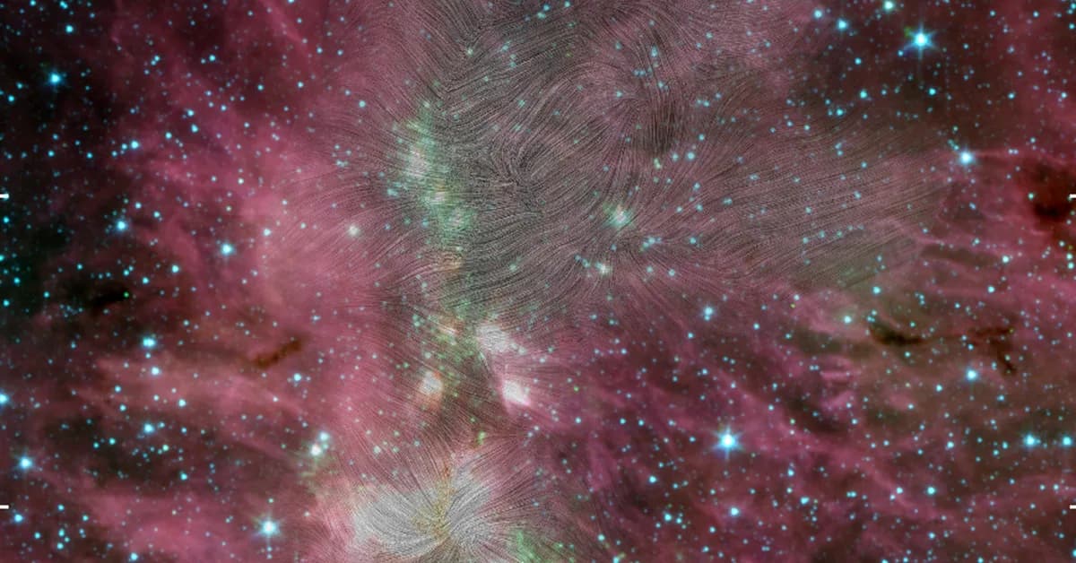 Astronomers map a magnetic "skeleton" funneling gas into a stellar nursery