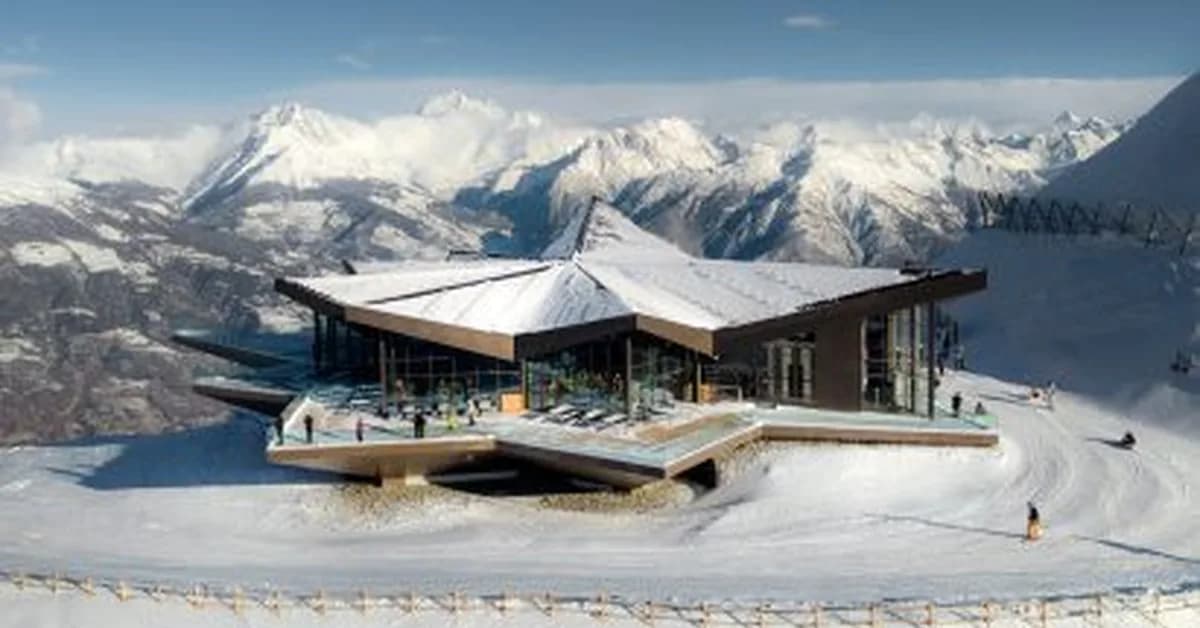 Italian Alpine peak topped with jagged cable car station