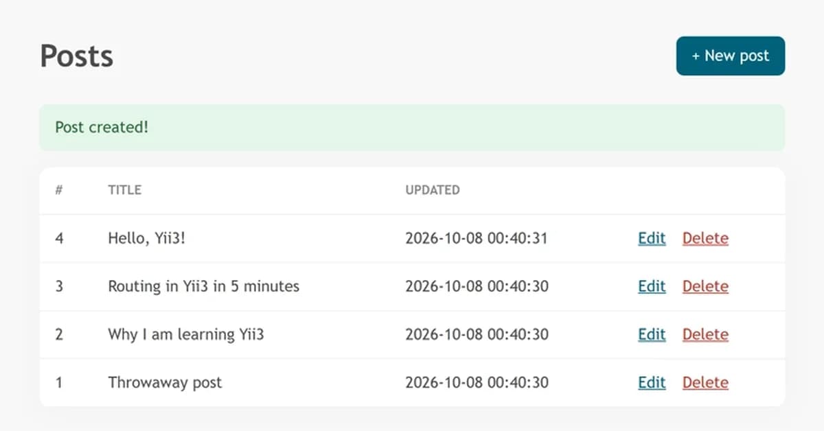 Building Your First CRUD App in Yii3: A Step-by-Step Guide for Beginners