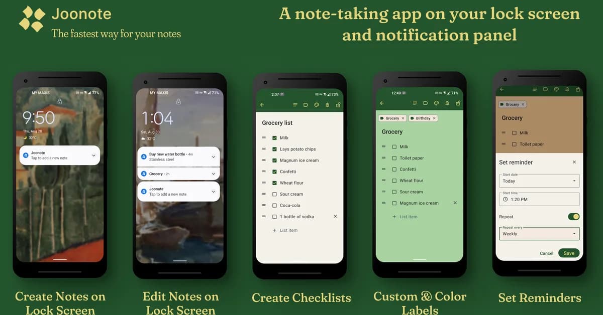 Show HN: Joonote - A note-taking app on your lock screen and notification panel
