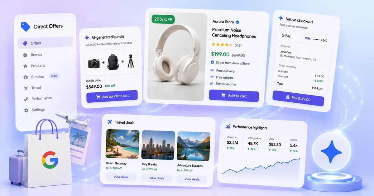 Google expands Direct Offers with AI-generated bundles, native checkout and travel deals