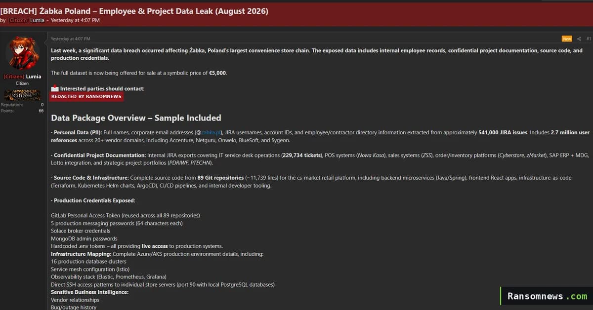 Alleged Żabka Breach Exposes Jira Data, Source Code, and API Keys