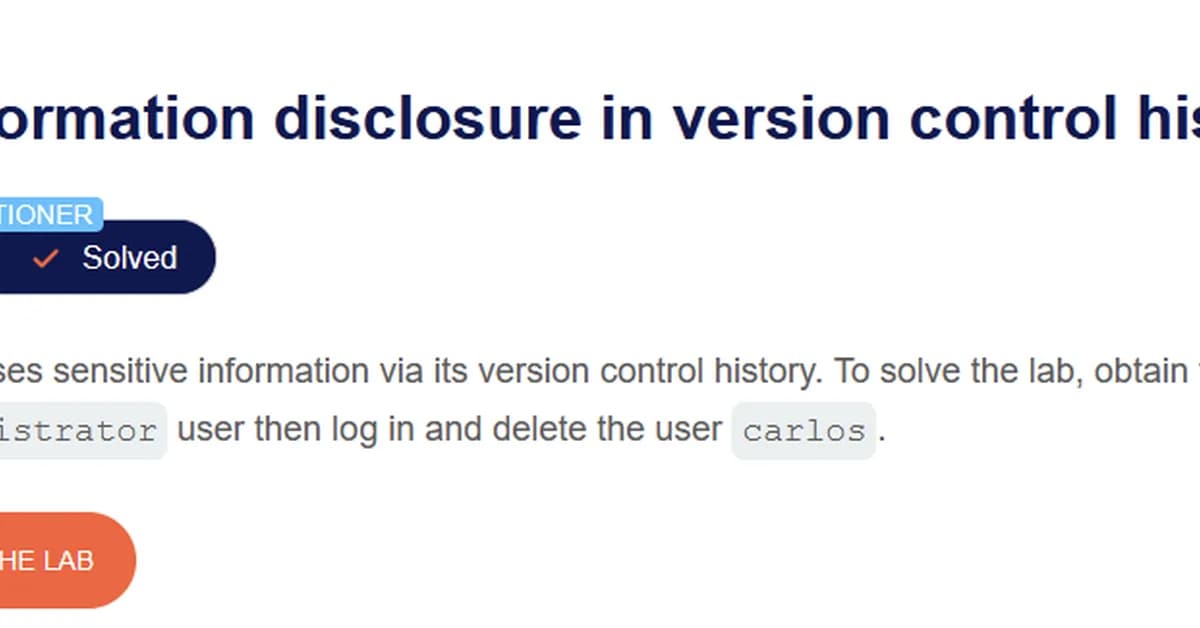 PortSwigger Lab: Information disclosure in version control history
