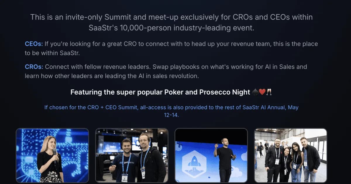 Our Annual CRO + CEO Summit Is Back May 12: Share The Best Learnings on AI + GTM With Other Top CROs and CEOs