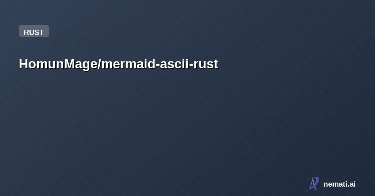HomunMage/mermaid-ascii-rust — A CLI that renders Mermaid flowchart syntax as ASCII/Unicode art.