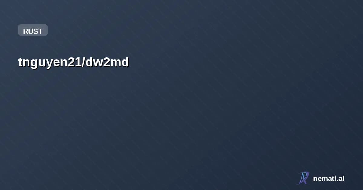tnguyen21/dw2md — Crawl a DeepWiki repository and compile all pages into a single, LLM-friendly ma